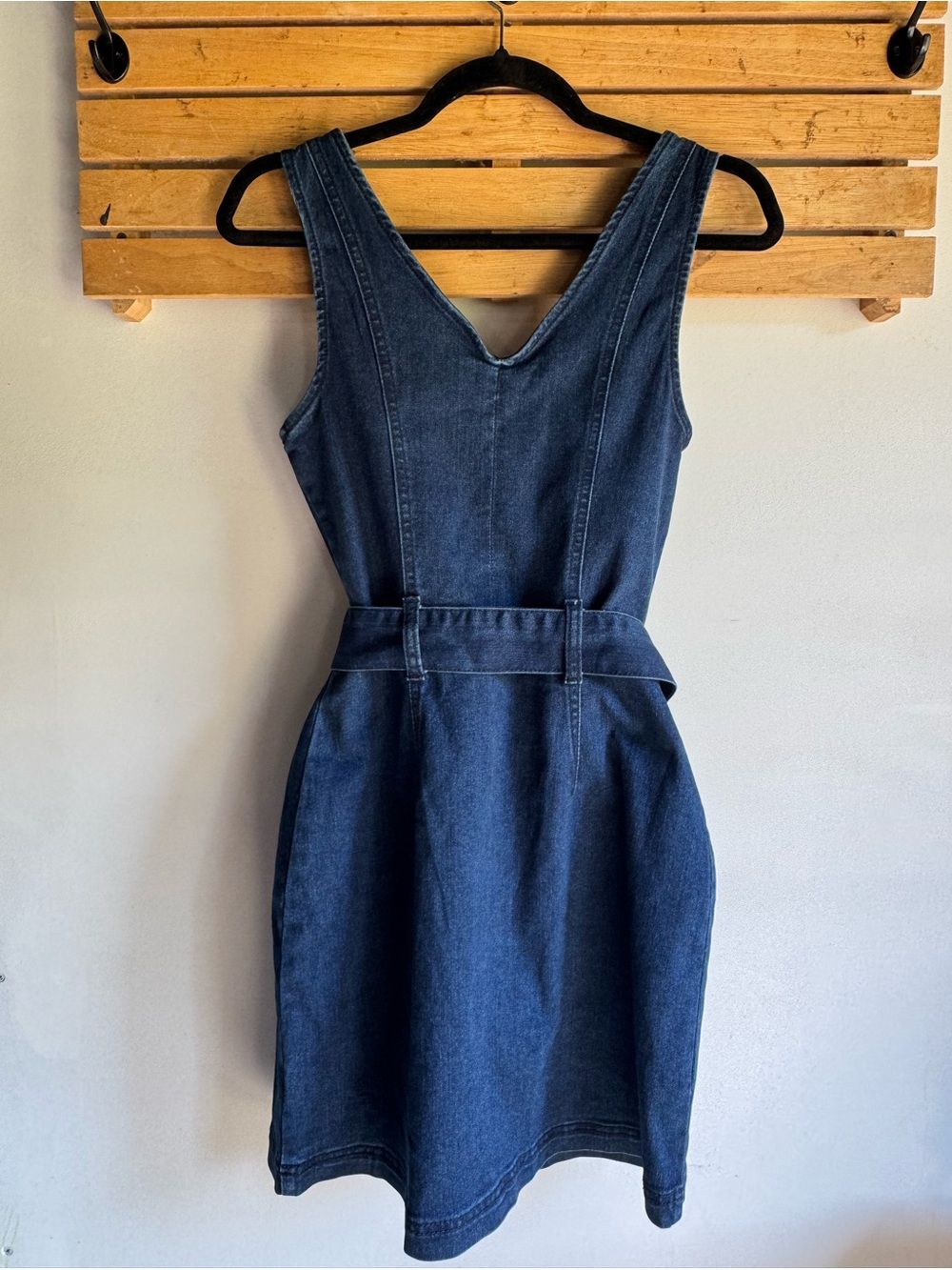 NWT Rewash Sleeveless Dark Blue Denim Belted Mini Dress - Picture 7 of 9